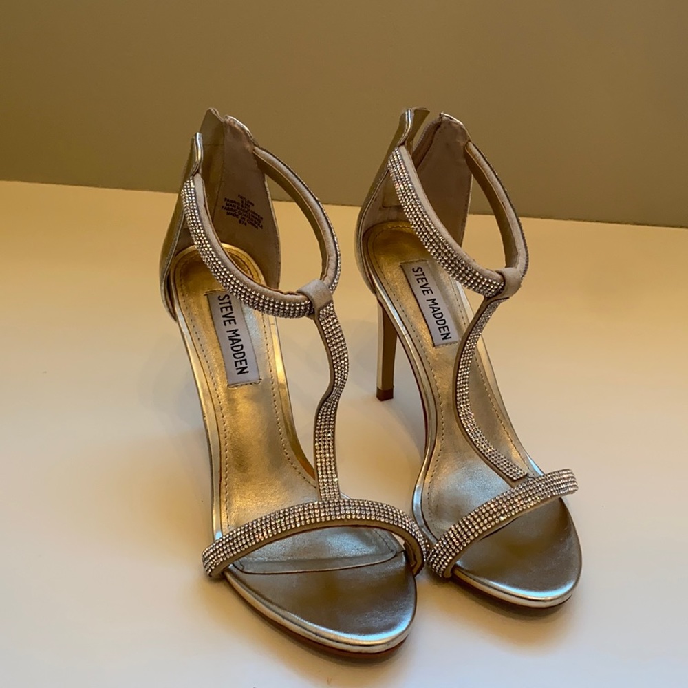 Steven Madden stiletto heeled sandals with crystal embellishments